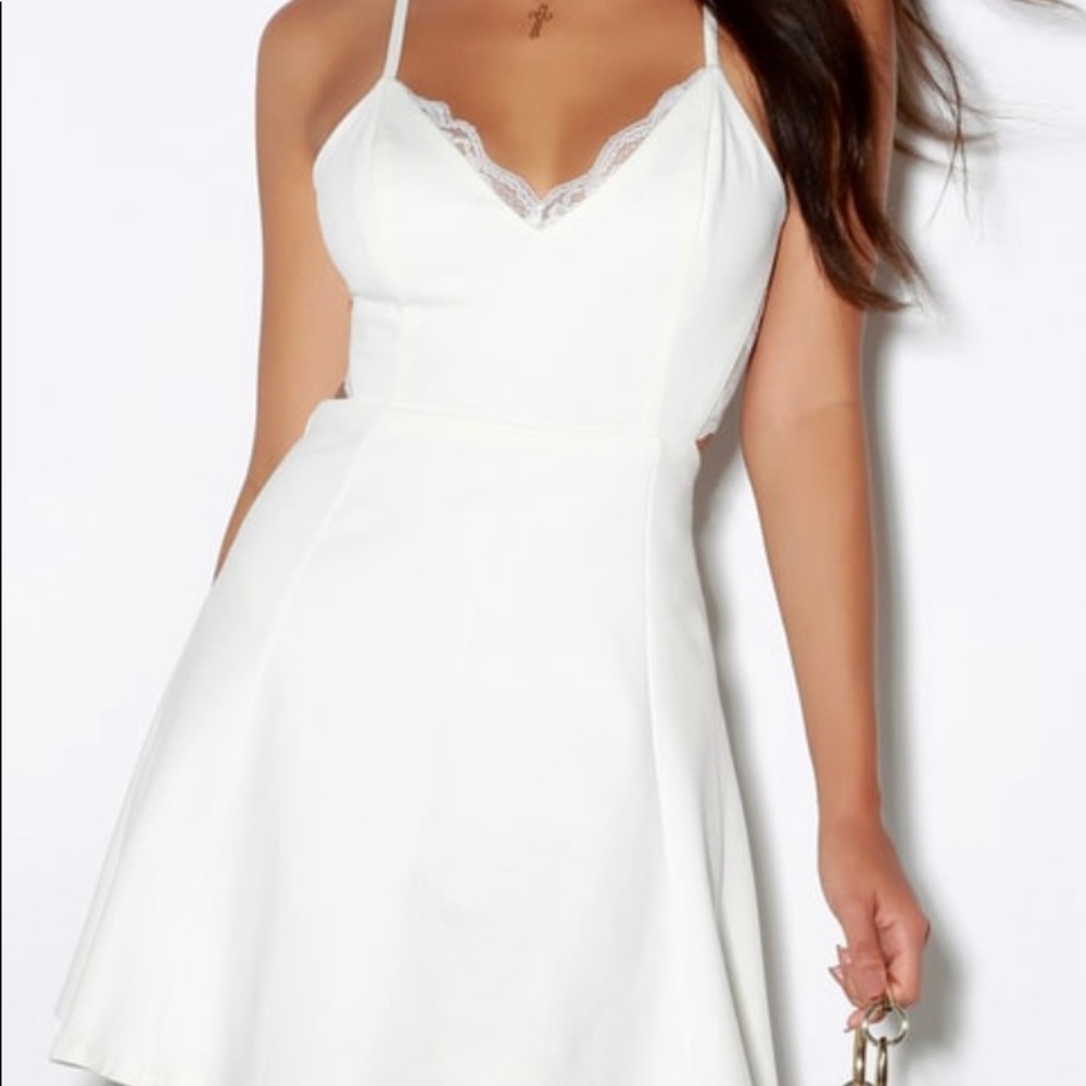 Perfect Evening White Lace Skater Dress